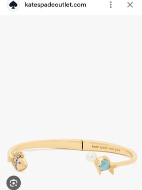 kate spade Gold Open Bangle with Blue Crystal Fish and Pearl Accent